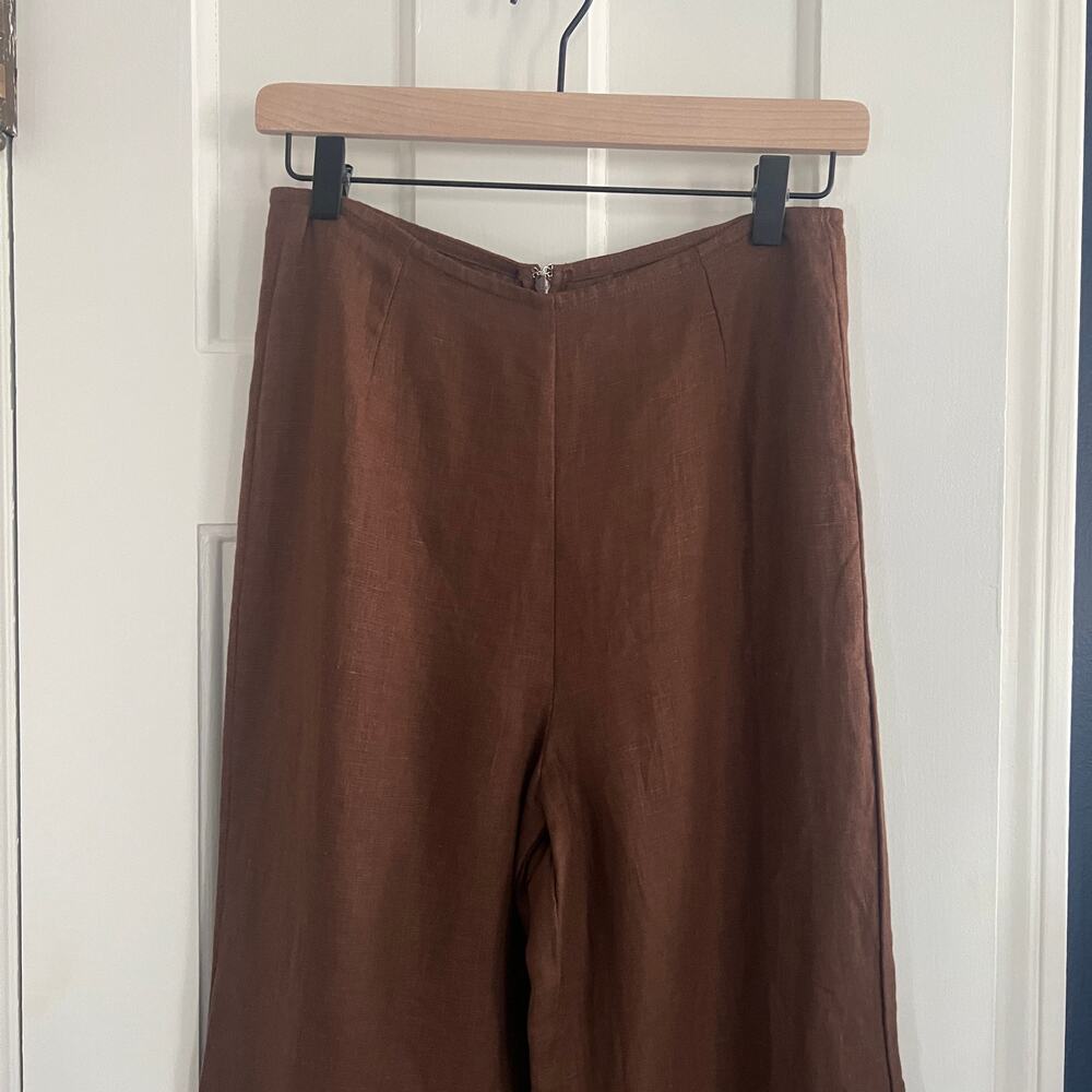 NWT Faithfull the Brand Ottavio Chocolate Brown Linen Wide Leg Pants Size 4 - Picture 5 of 10